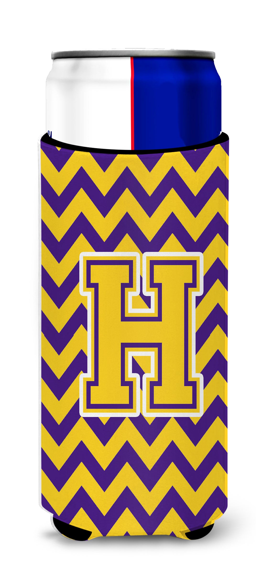 Letter H Chevron Purple and Gold Ultra Beverage Insulators for slim cans CJ1041-HMUK.