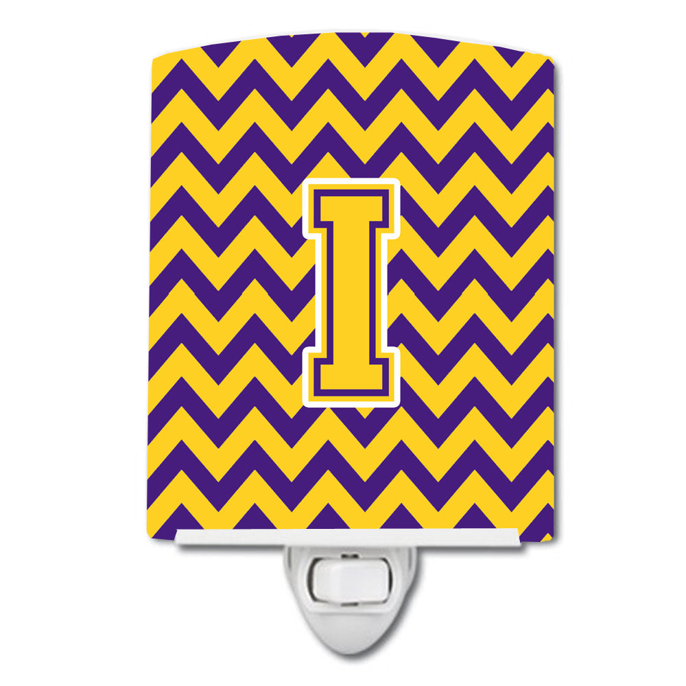 Letter I Chevron Purple and Gold Ceramic Night Light CJ1041-ICNL - the-store.com