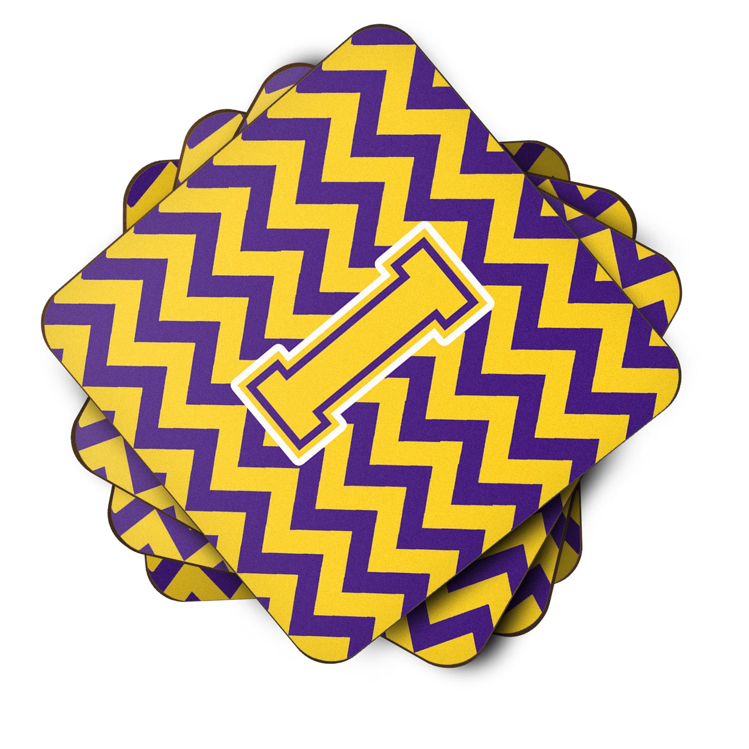 Letter I Chevron Purple and Gold Foam Coaster Set of 4 CJ1041-IFC - the-store.com