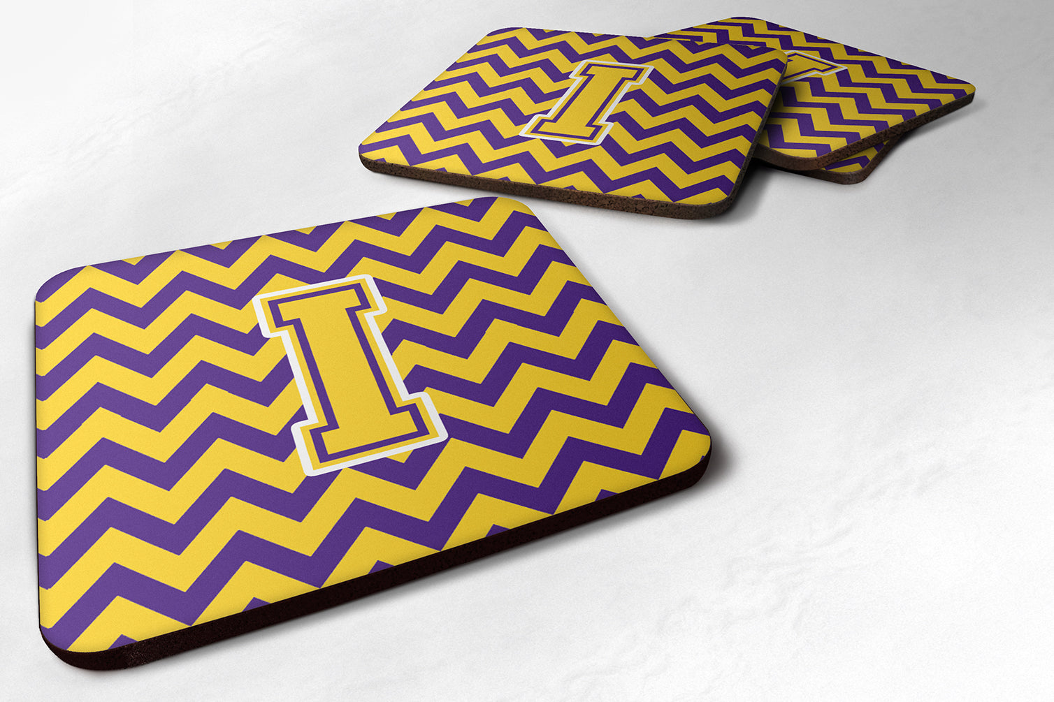 Letter I Chevron Purple and Gold Foam Coaster Set of 4 CJ1041-IFC - the-store.com