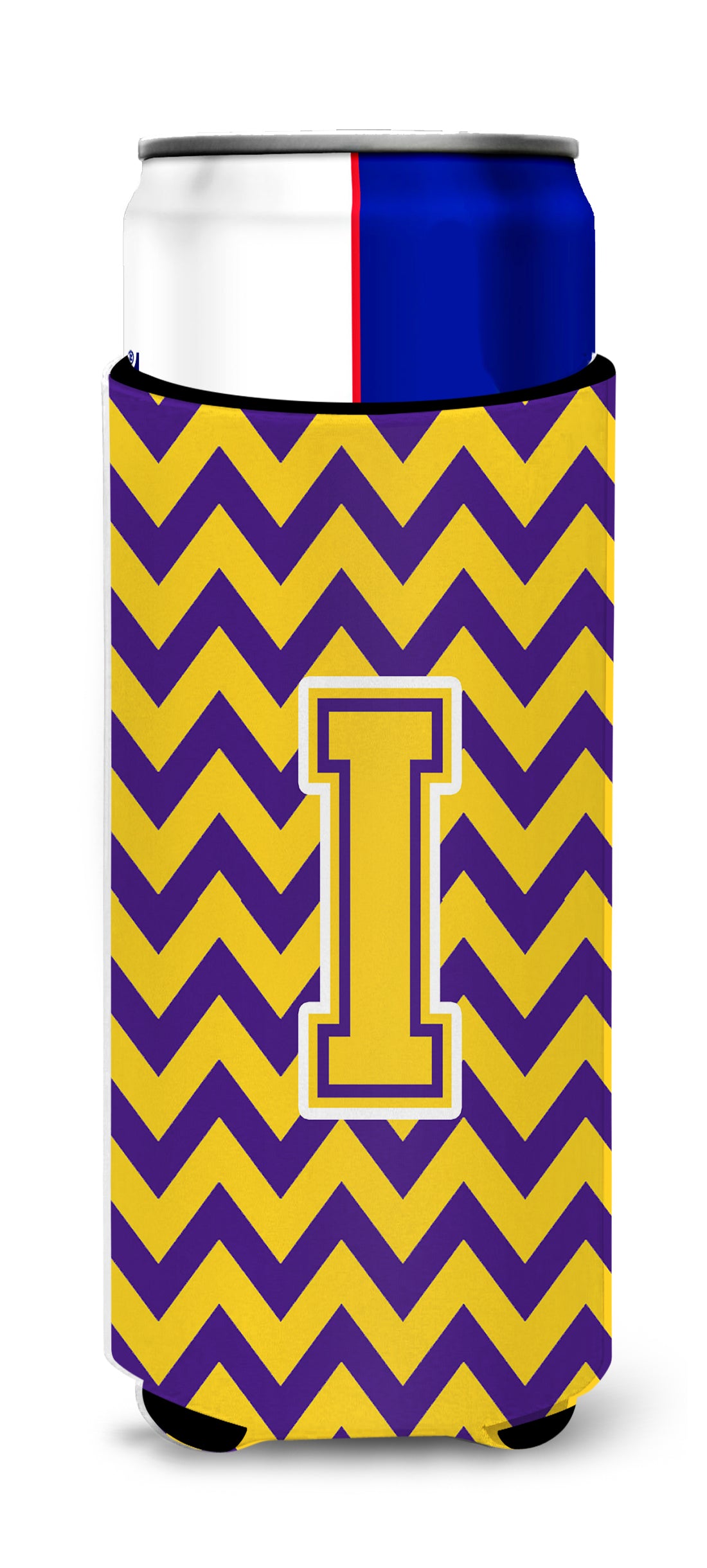 Letter I Chevron Purple and Gold Ultra Beverage Insulators for slim cans CJ1041-IMUK.