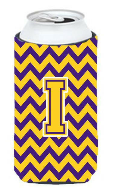 Letter I Chevron Purple and Gold Tall Boy Beverage Insulator Hugger CJ1041-ITBC by Caroline's Treasures