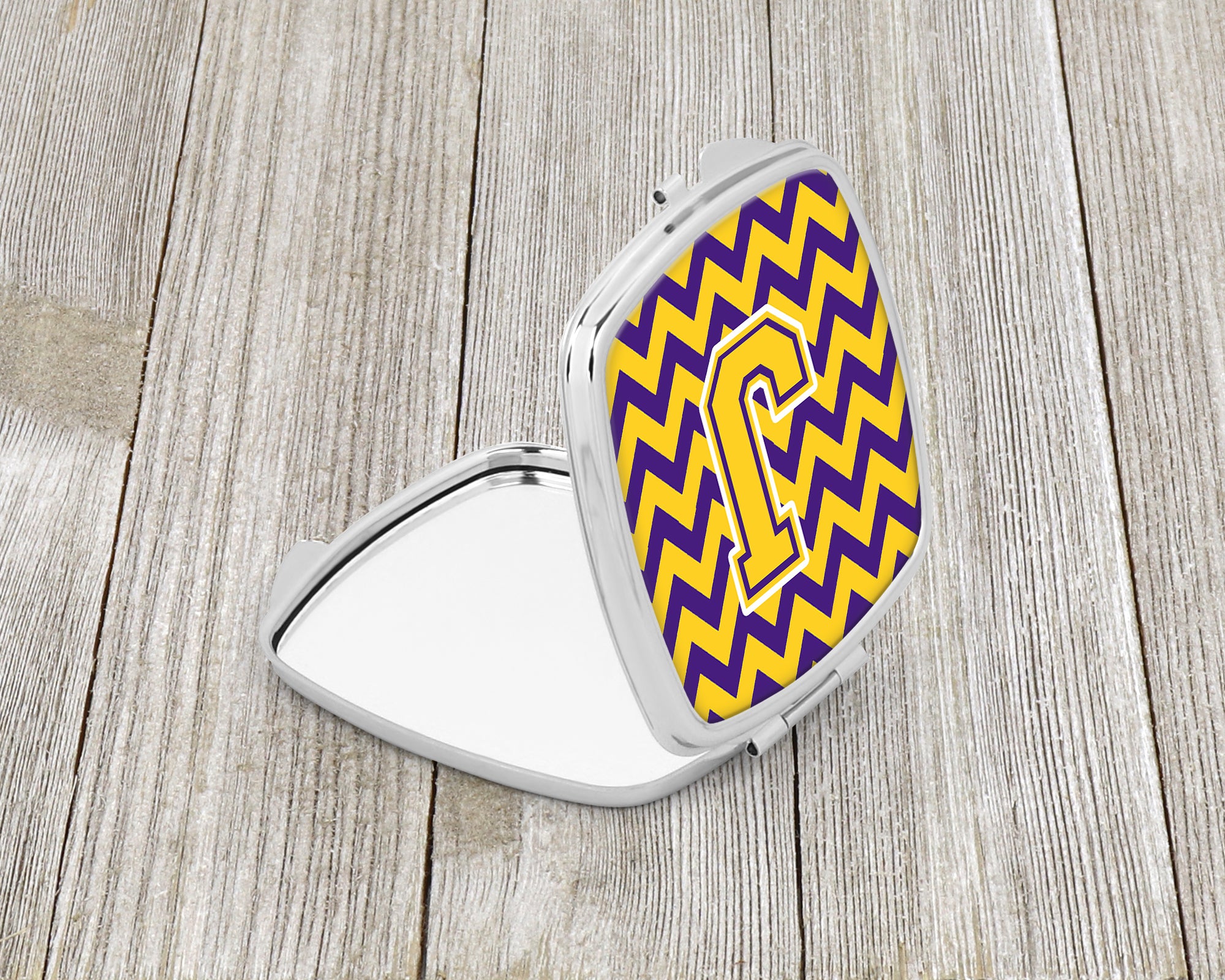 Letter J Chevron Purple and Gold Compact Mirror CJ1041-JSCM  the-store.com.