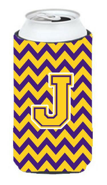 Letter J Chevron Purple and Gold Tall Boy Beverage Insulator Hugger CJ1041-JTBC by Caroline's Treasures