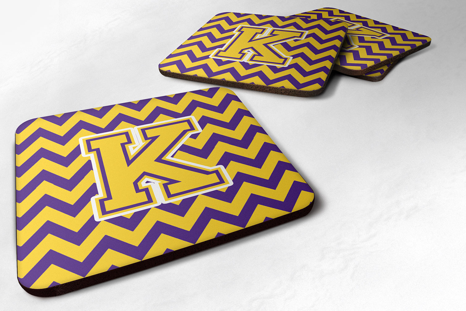 Letter K Chevron Purple and Gold Foam Coaster Set of 4 CJ1041-KFC - the-store.com