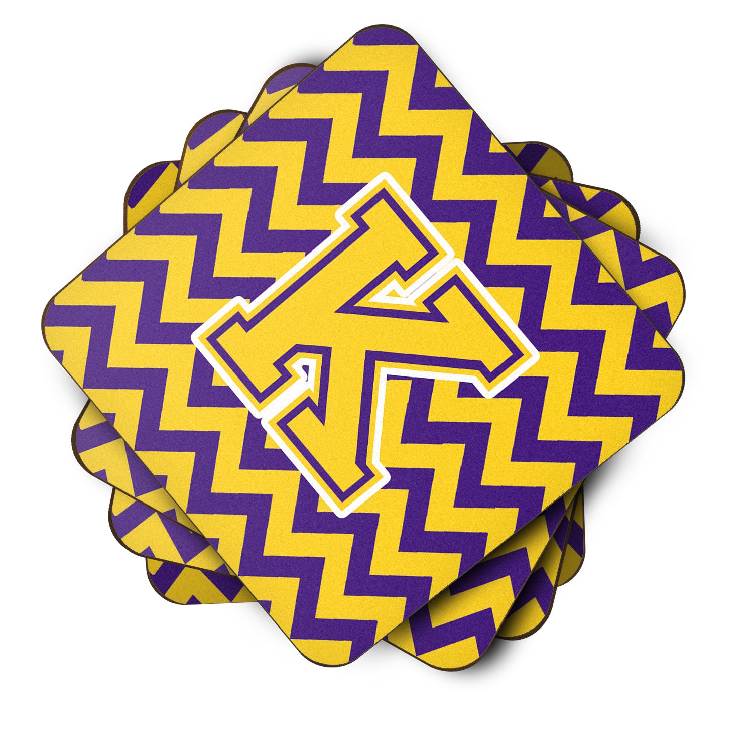 Letter K Chevron Purple and Gold Foam Coaster Set of 4 CJ1041-KFC - the-store.com