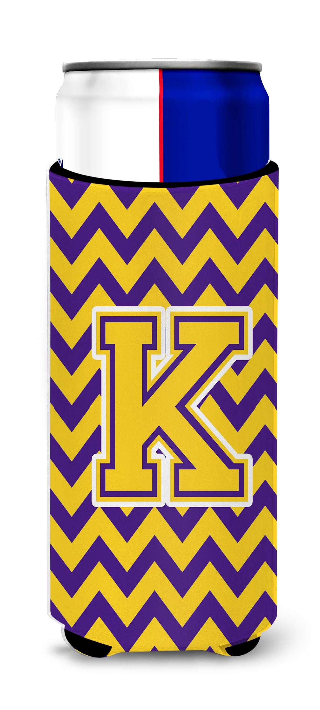 Letter K Chevron Purple and Gold Ultra Beverage Insulators for slim cans CJ1041-KMUK.