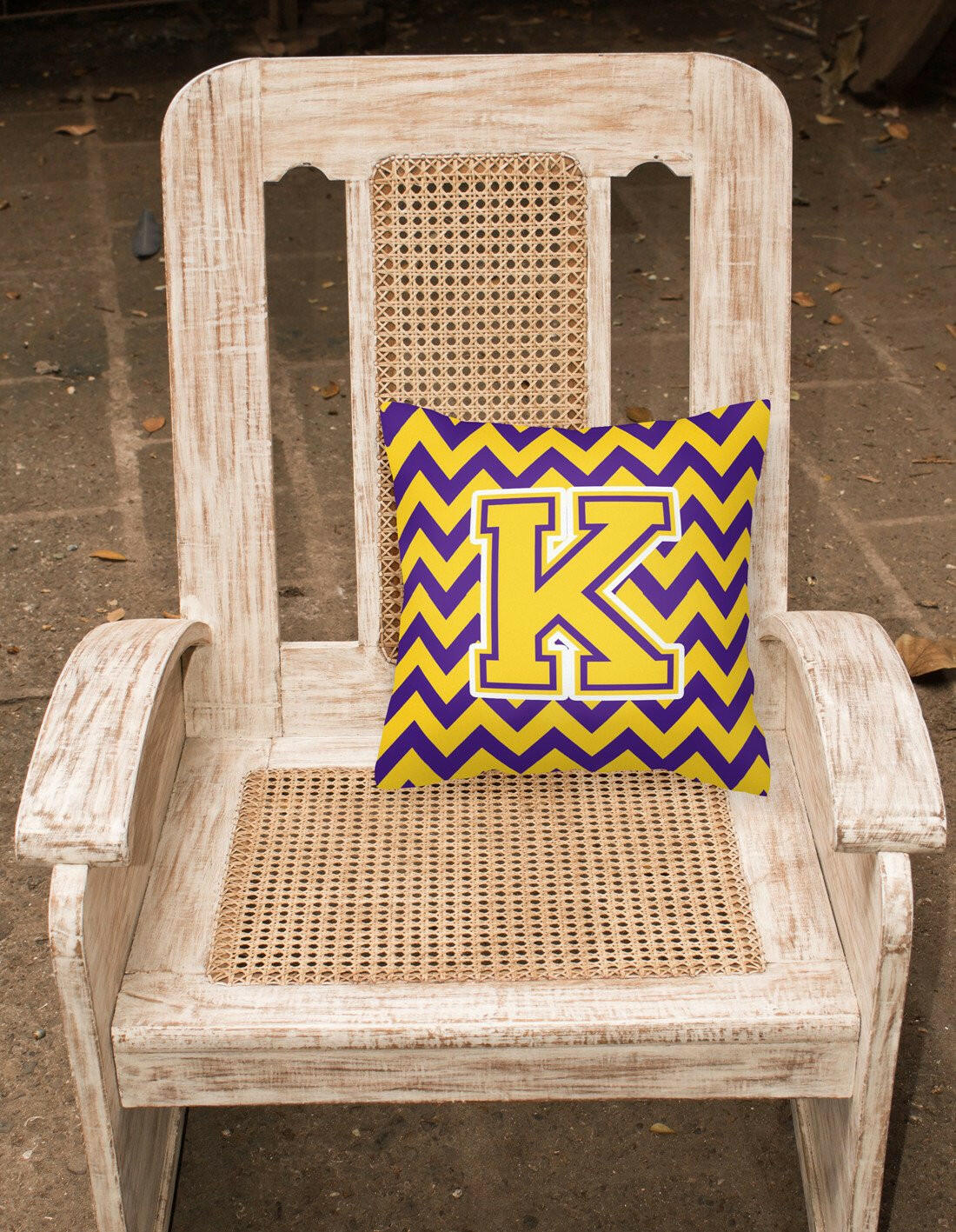 Letter K Chevron Purple and Gold Fabric Decorative Pillow CJ1041-KPW1414 - the-store.com