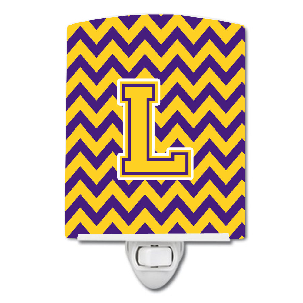 Letter L Chevron Purple and Gold Ceramic Night Light CJ1041-LCNL - the-store.com