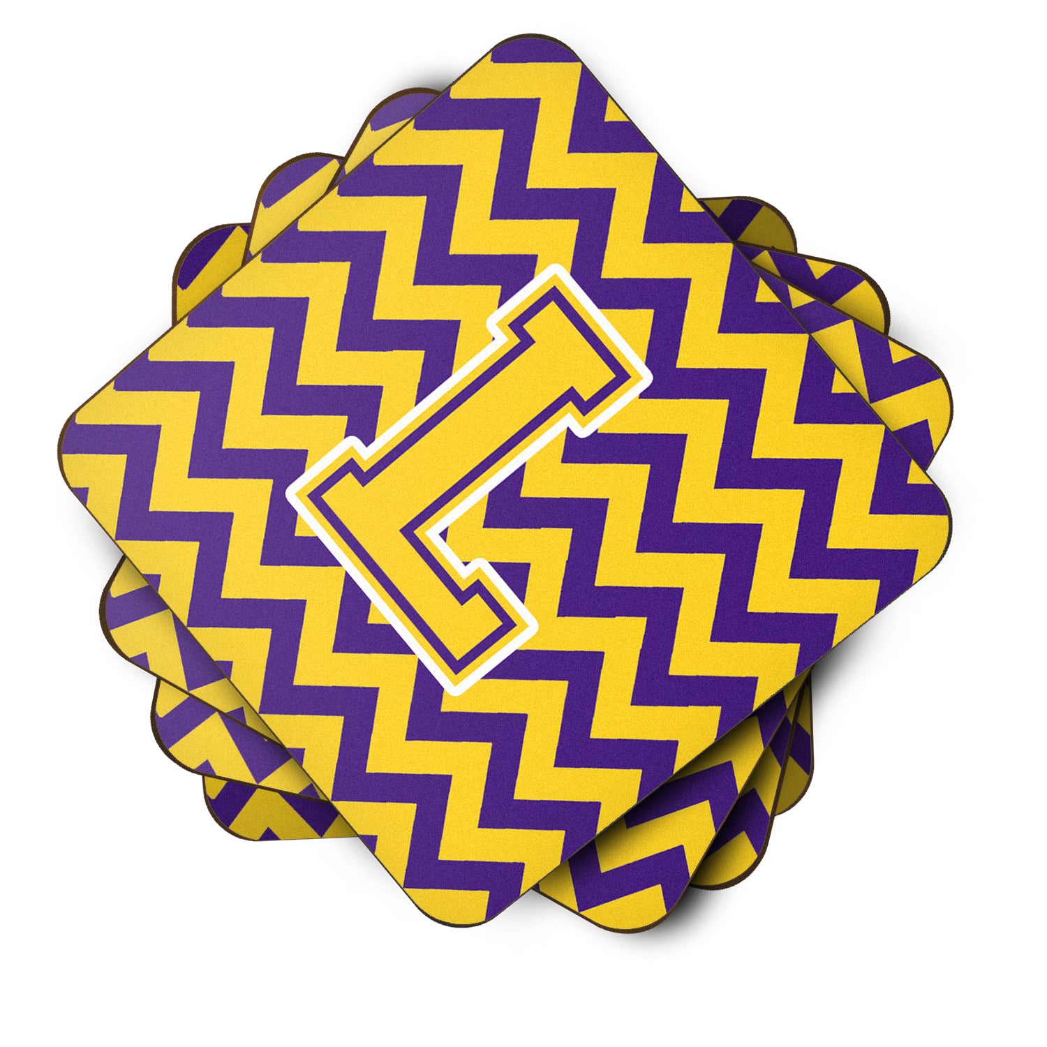 Letter L Chevron Purple and Gold Foam Coaster Set of 4 CJ1041-LFC - the-store.com