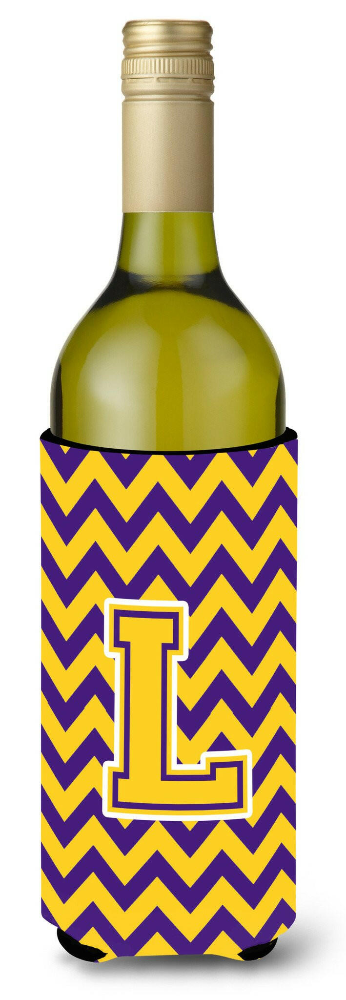 Letter L Chevron Purple and Gold Wine Bottle Beverage Insulator Hugger CJ1041-LLITERK by Caroline's Treasures