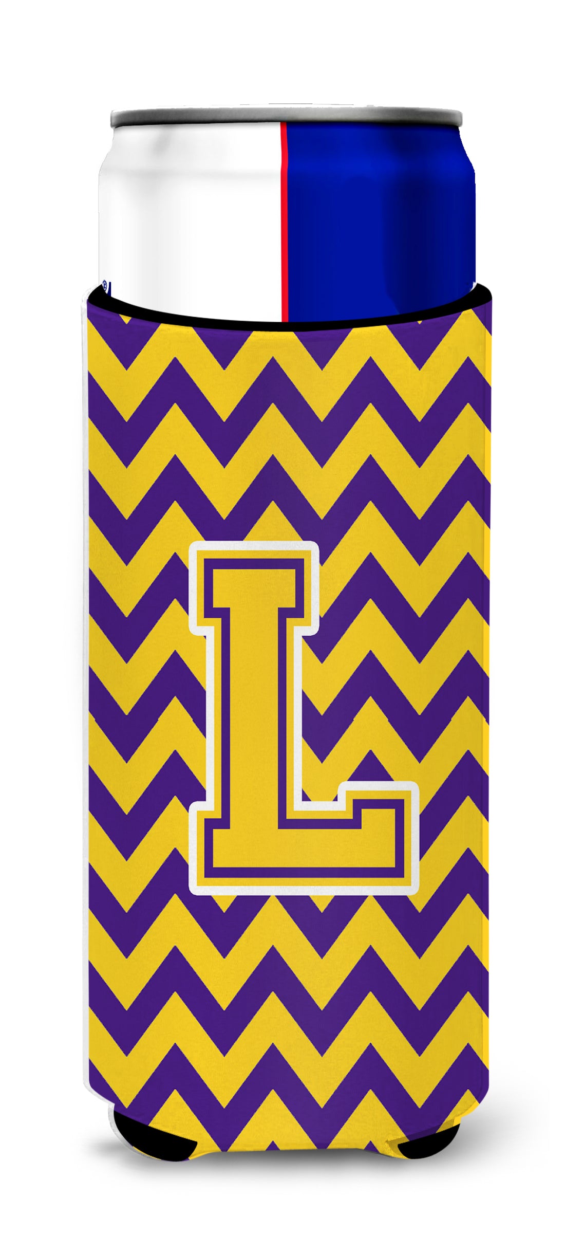 Letter L Chevron Purple and Gold Ultra Beverage Insulators for slim cans CJ1041-LMUK.