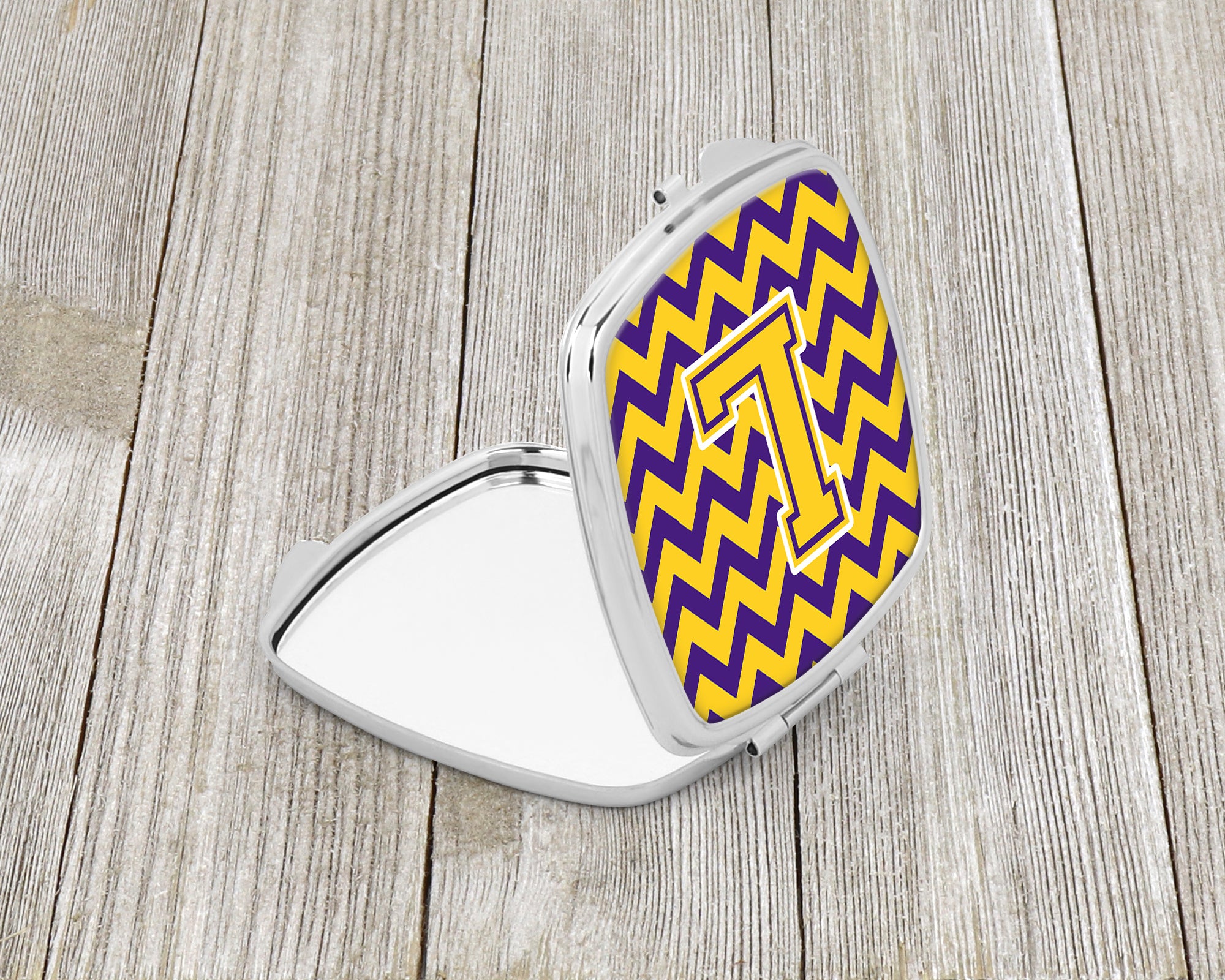 Letter L Chevron Purple and Gold Compact Mirror CJ1041-LSCM  the-store.com.