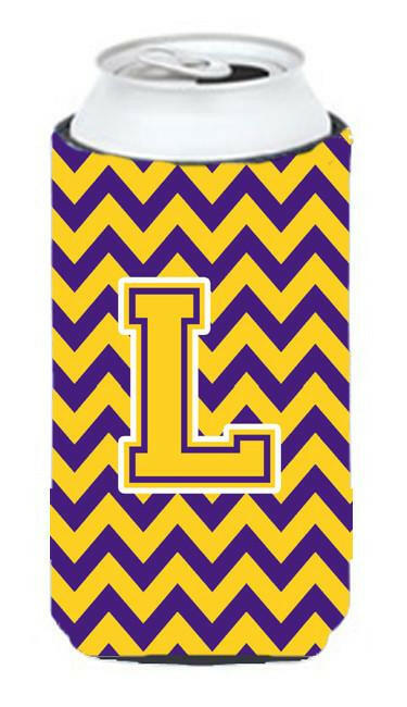 Letter L Chevron Purple and Gold Tall Boy Beverage Insulator Hugger CJ1041-LTBC by Caroline's Treasures