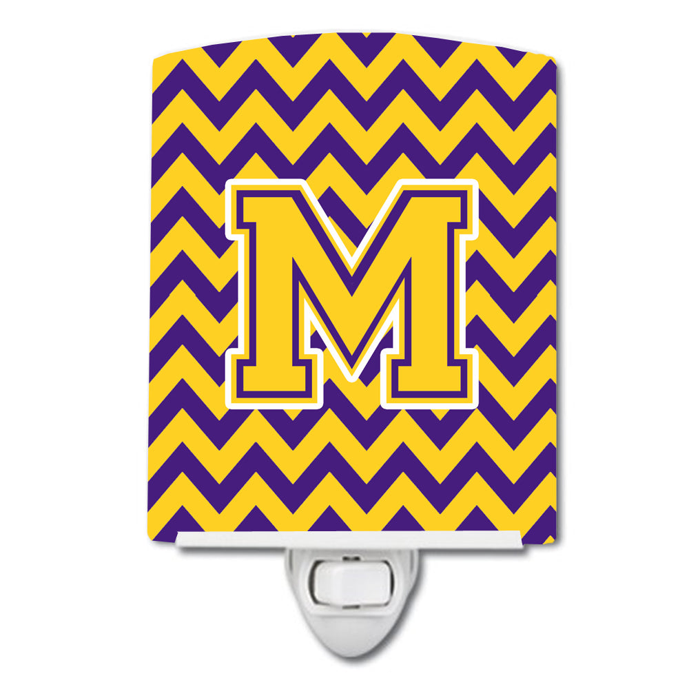 Letter M Chevron Purple and Gold Ceramic Night Light CJ1041-MCNL - the-store.com