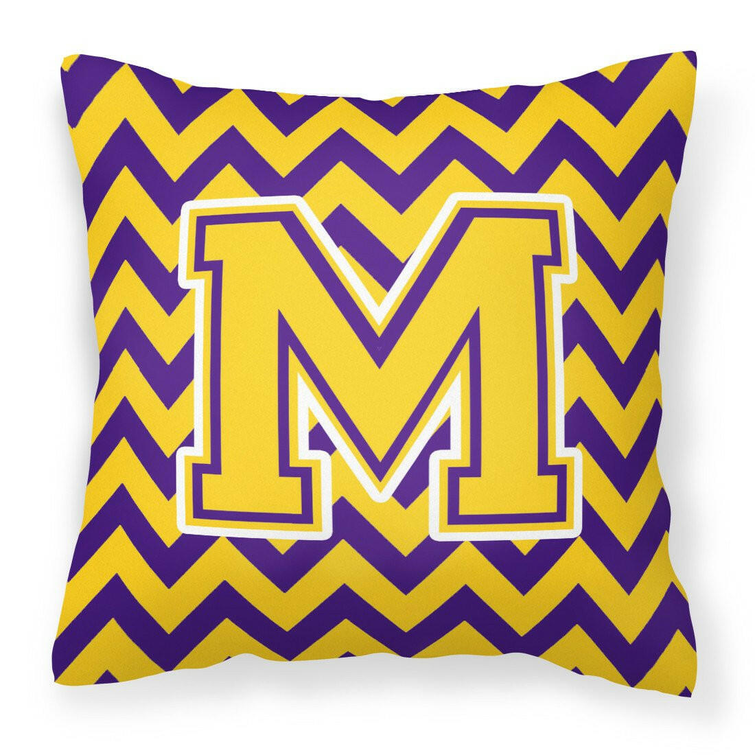 Letter M Chevron Purple and Gold Fabric Decorative Pillow CJ1041-MPW1414 - the-store.com