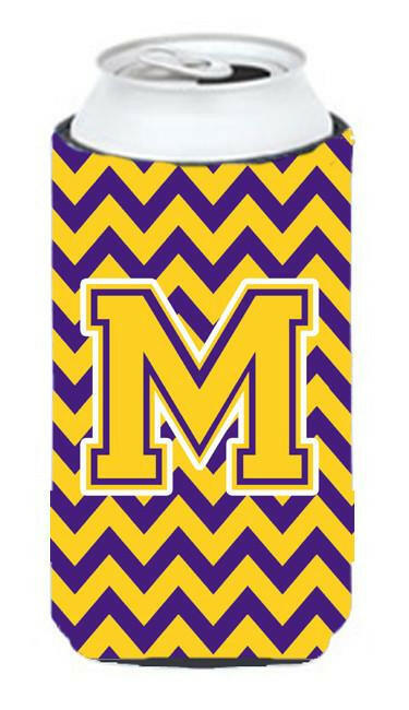 Letter M Chevron Purple and Gold Tall Boy Beverage Insulator Hugger CJ1041-MTBC by Caroline's Treasures