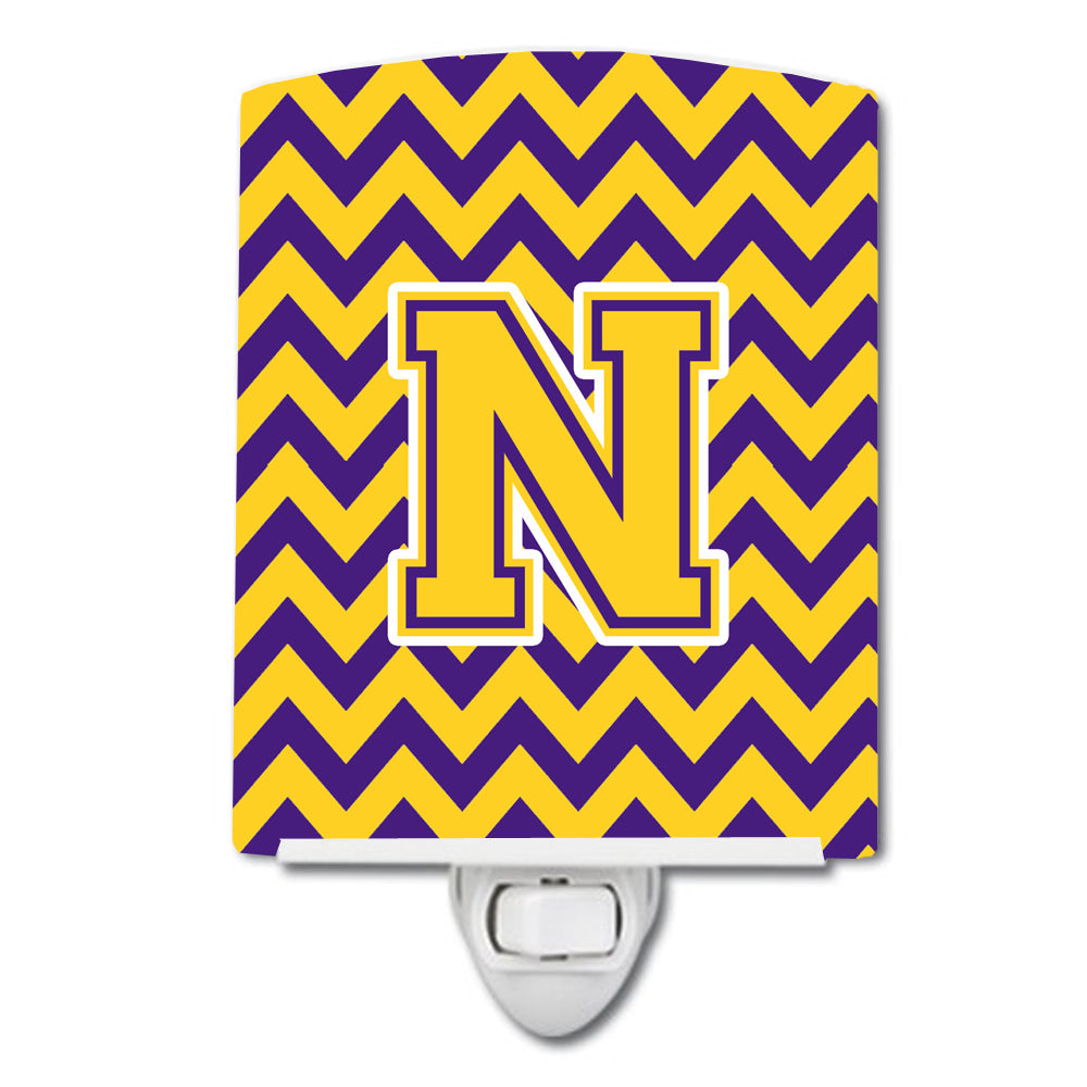 Letter N Chevron Purple and Gold Ceramic Night Light CJ1041-NCNL - the-store.com