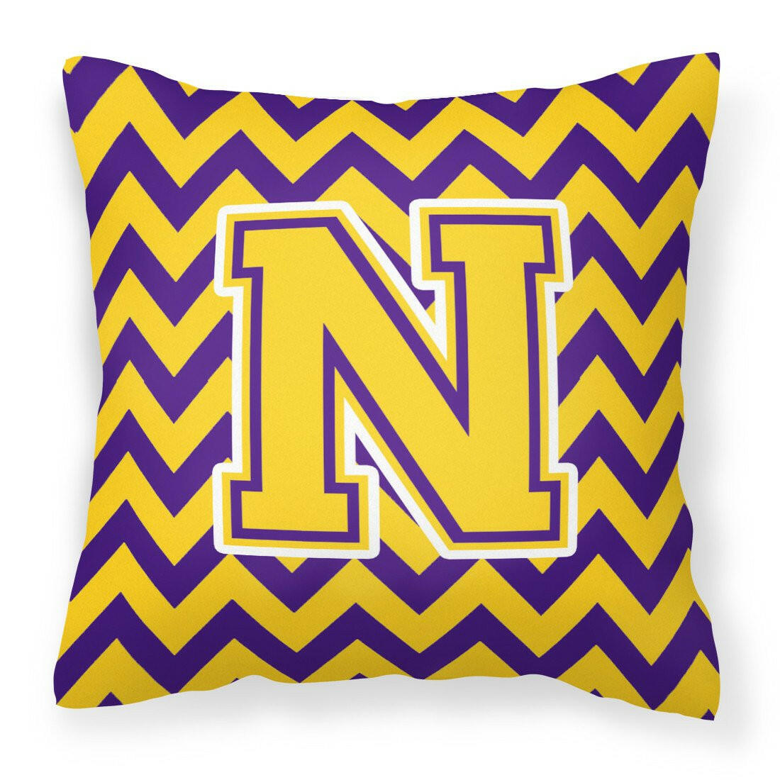 Letter N Chevron Purple and Gold Fabric Decorative Pillow CJ1041-NPW1414 - the-store.com