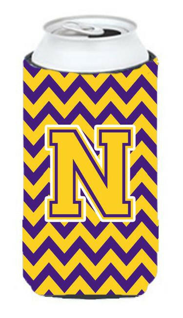 Letter N Chevron Purple and Gold Tall Boy Beverage Insulator Hugger CJ1041-NTBC by Caroline's Treasures