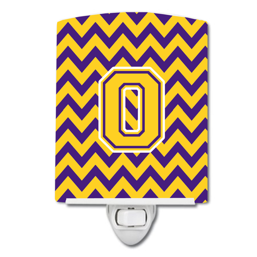 Letter O Chevron Purple and Gold Ceramic Night Light CJ1041-OCNL - the-store.com