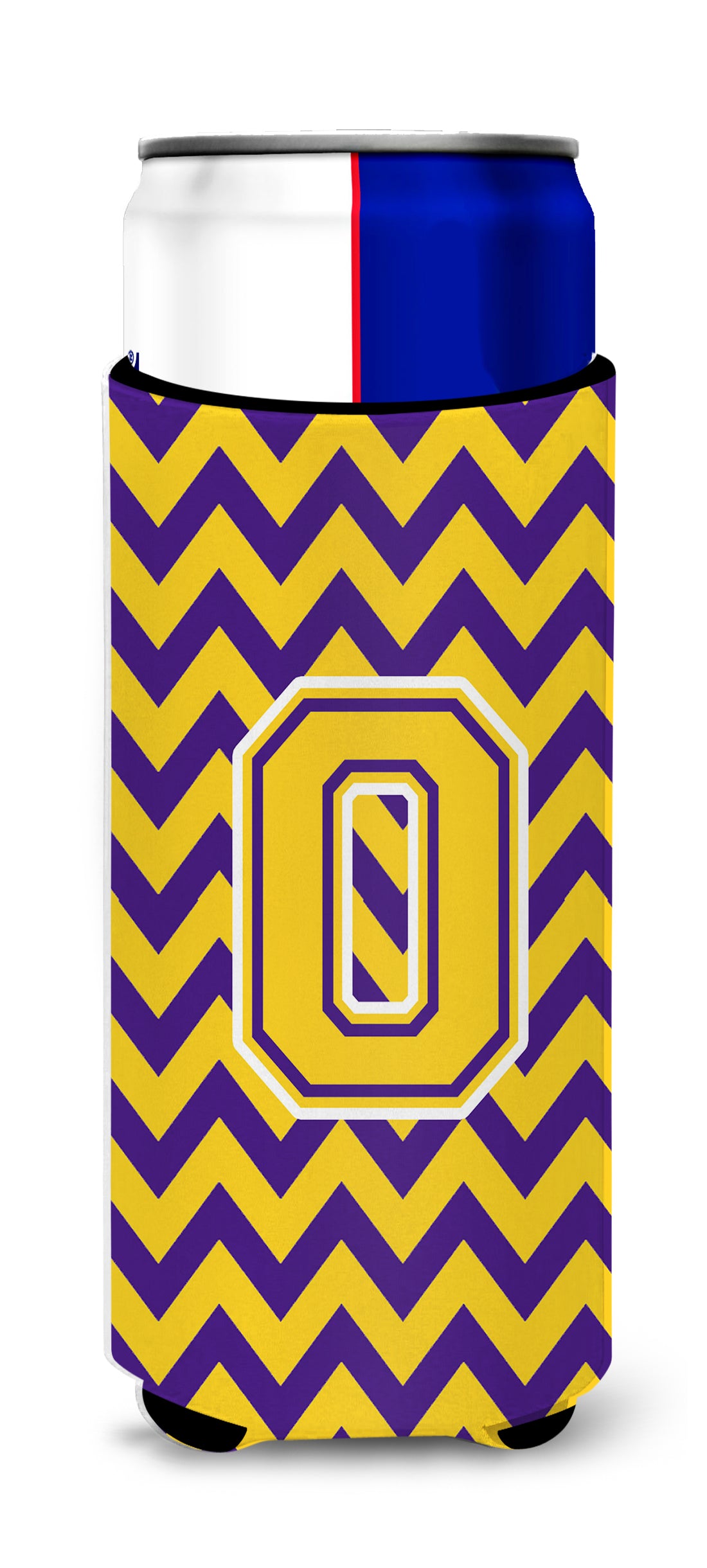 Letter O Chevron Purple and Gold Ultra Beverage Insulators for slim cans CJ1041-OMUK.