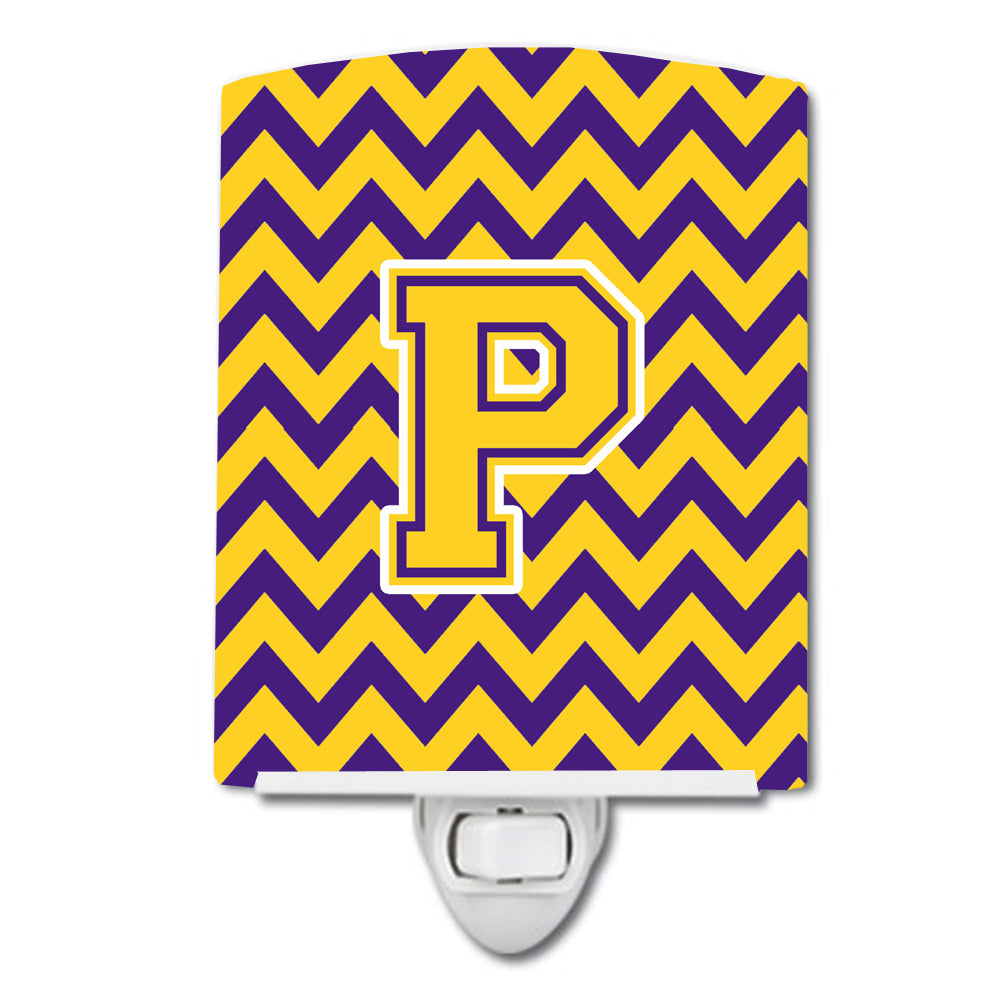 Letter P Chevron Purple and Gold Ceramic Night Light CJ1041-PCNL - the-store.com