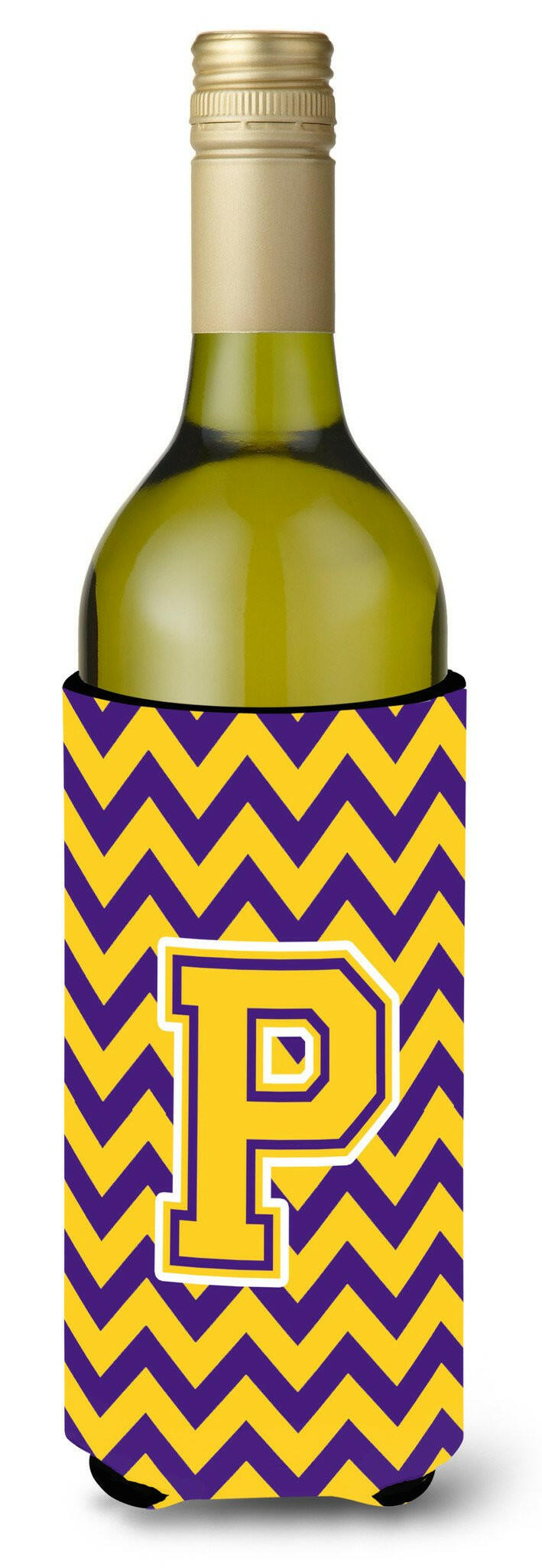 Letter P Chevron Purple and Gold Wine Bottle Beverage Insulator Hugger CJ1041-PLITERK by Caroline's Treasures