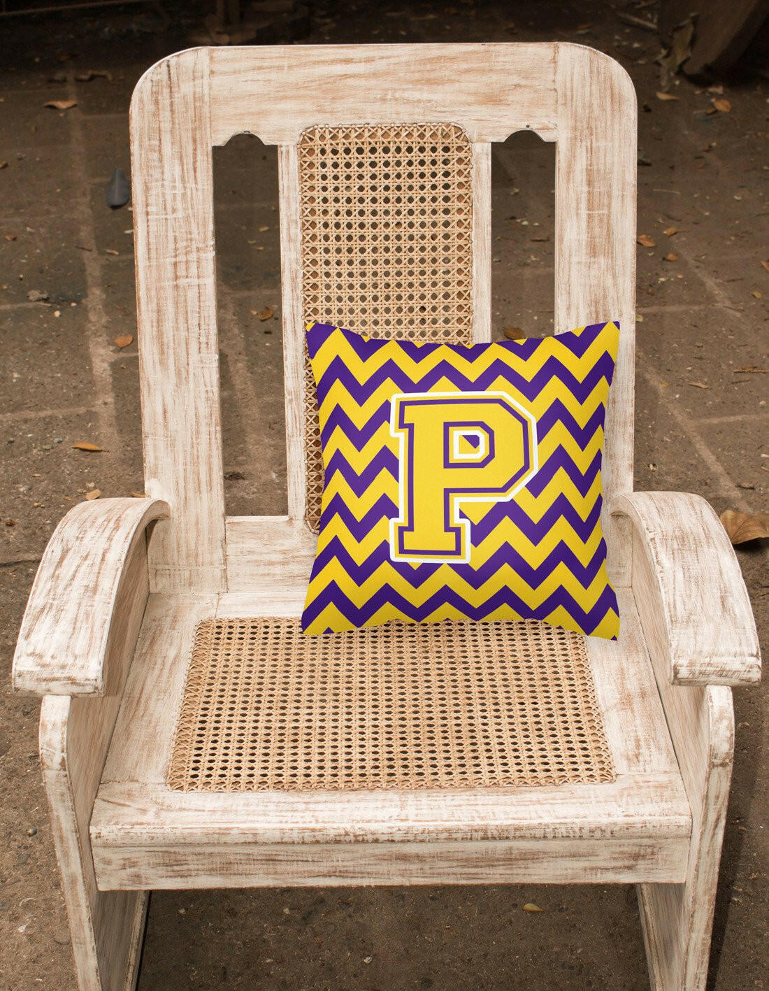 Letter P Chevron Purple and Gold Fabric Decorative Pillow CJ1041-PPW1414 - the-store.com