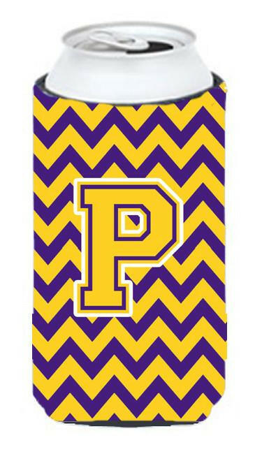 Letter P Chevron Purple and Gold Tall Boy Beverage Insulator Hugger CJ1041-PTBC by Caroline's Treasures