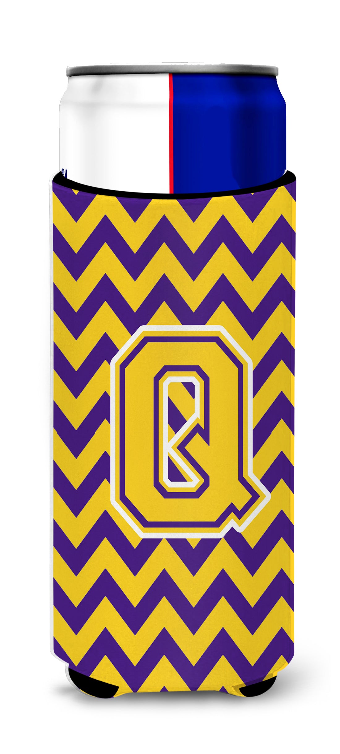 Letter Q Chevron Purple and Gold Ultra Beverage Insulators for slim cans CJ1041-QMUK.