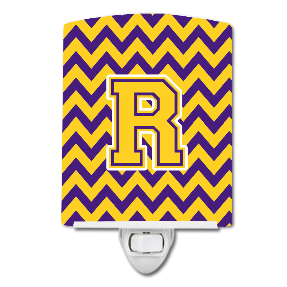 Letter R Chevron Purple and Gold Ceramic Night Light CJ1041-RCNL - the-store.com