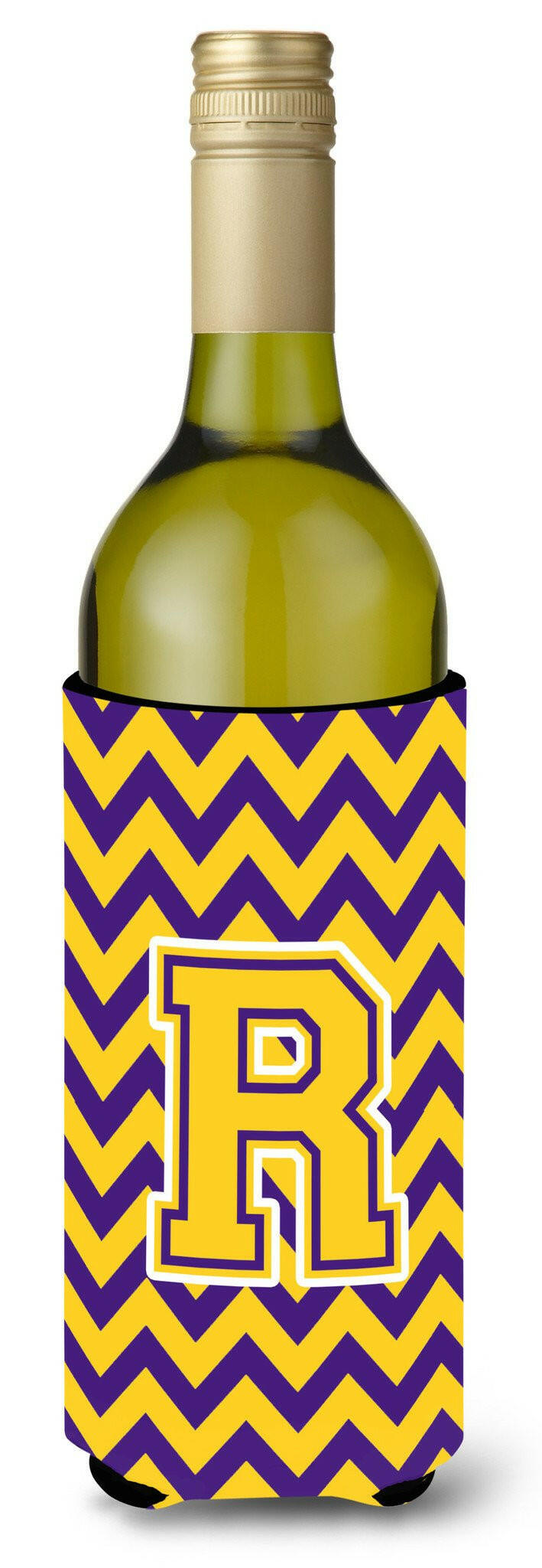 Letter R Chevron Purple and Gold Wine Bottle Beverage Insulator Hugger CJ1041-RLITERK by Caroline's Treasures