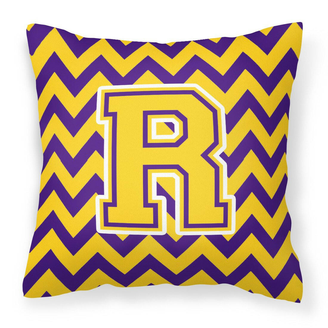 Letter R Chevron Purple and Gold Fabric Decorative Pillow CJ1041-RPW1414 - the-store.com