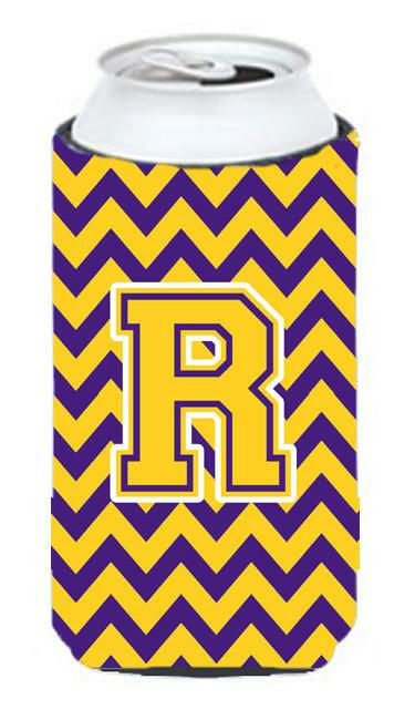 Letter R Chevron Purple and Gold Tall Boy Beverage Insulator Hugger CJ1041-RTBC by Caroline's Treasures