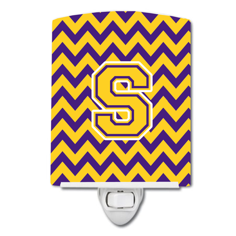 Letter S Chevron Purple and Gold Ceramic Night Light CJ1041-SCNL - the-store.com