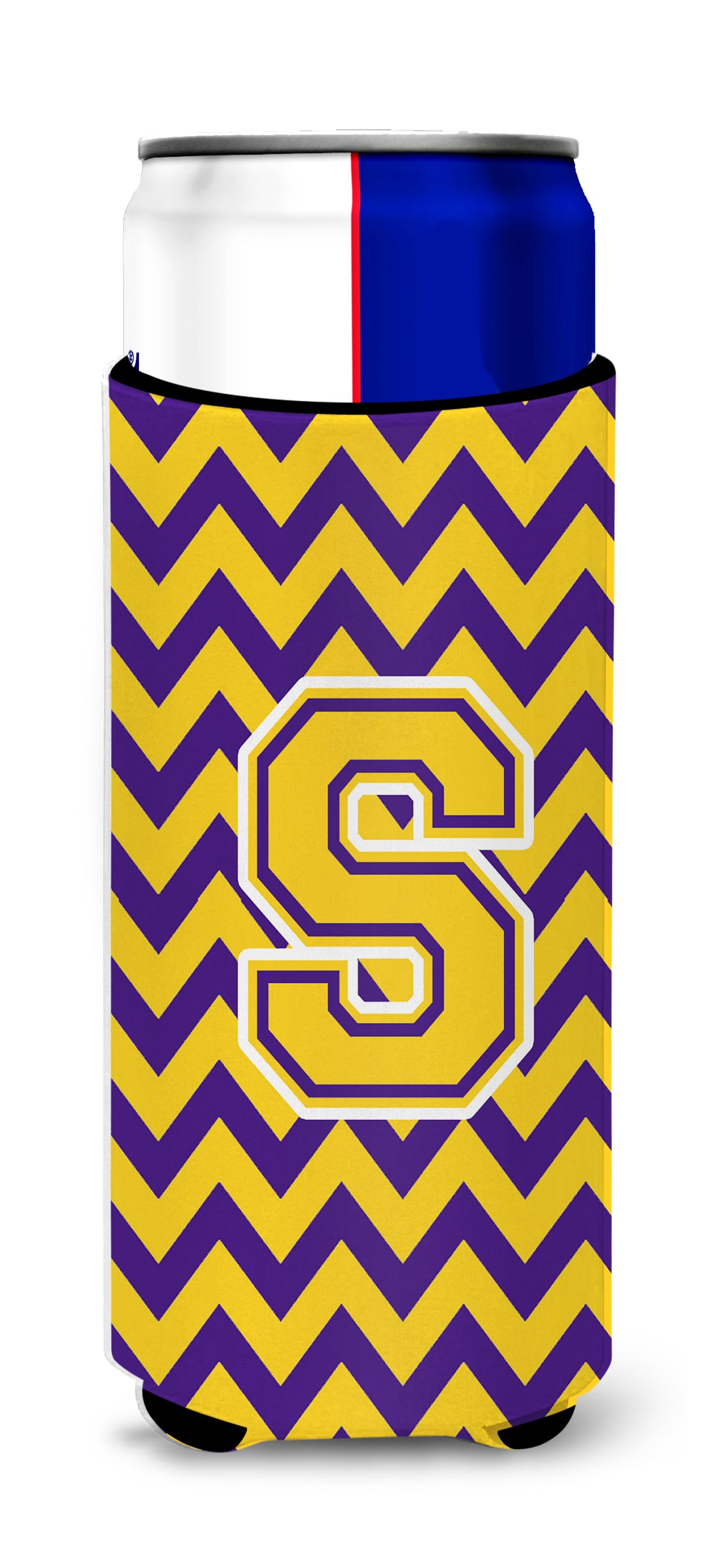 Letter S Chevron Purple and Gold Ultra Beverage Insulators for slim cans CJ1041-SMUK.