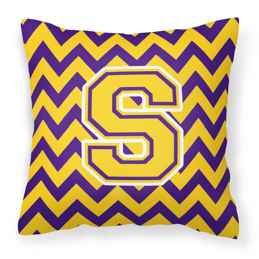 Letter S Chevron Purple and Gold Fabric Decorative Pillow CJ1041-SPW1414 - the-store.com