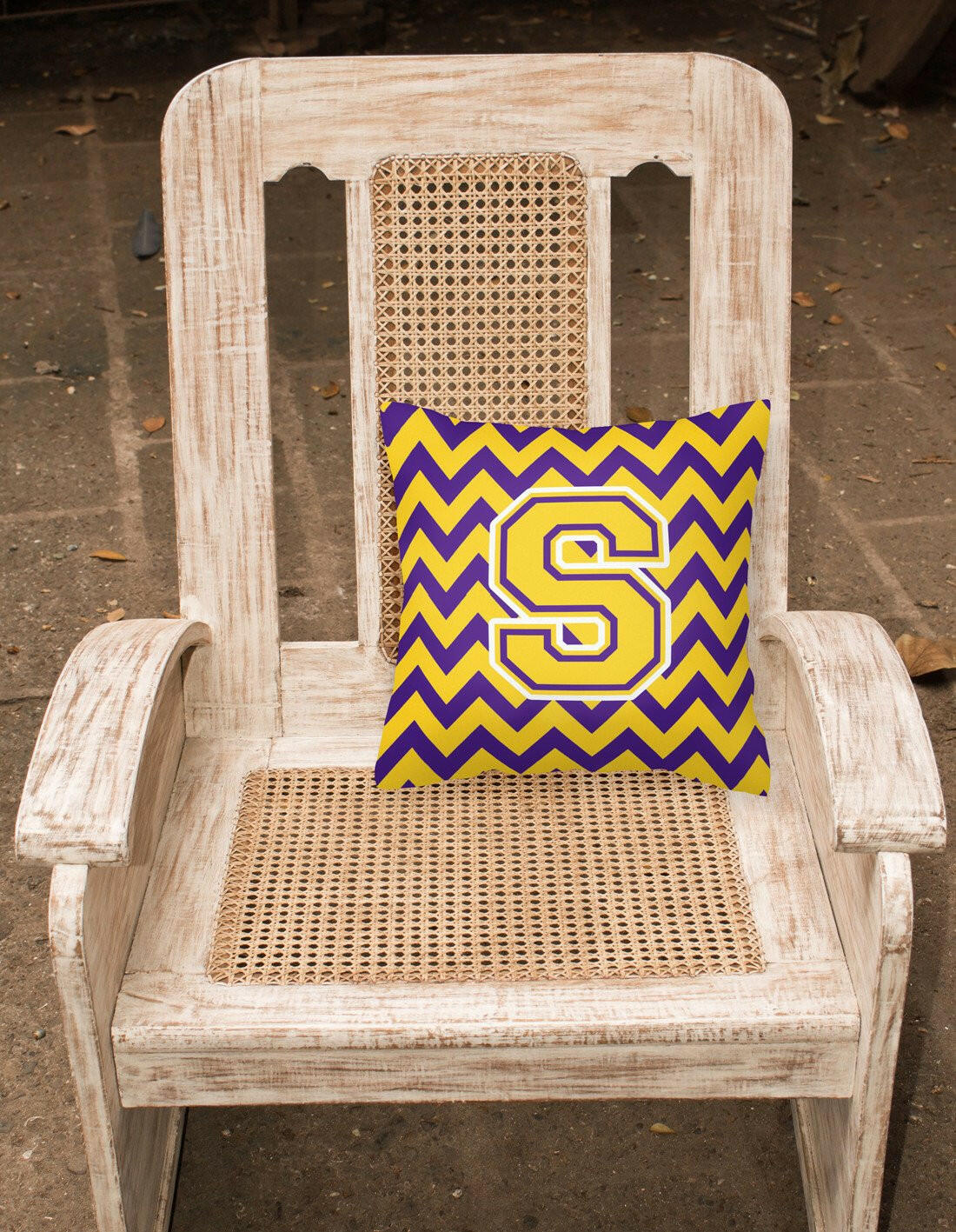 Letter S Chevron Purple and Gold Fabric Decorative Pillow CJ1041-SPW1414 - the-store.com