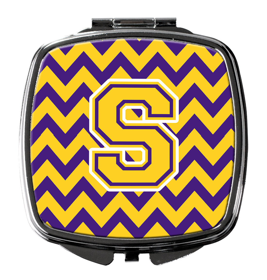 Letter S Chevron Purple and Gold Compact Mirror CJ1041-SSCM  the-store.com.