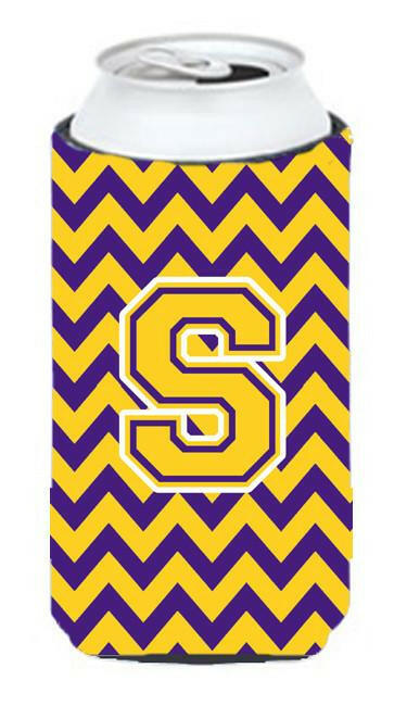 Letter S Chevron Purple and Gold Tall Boy Beverage Insulator Hugger CJ1041-STBC by Caroline's Treasures