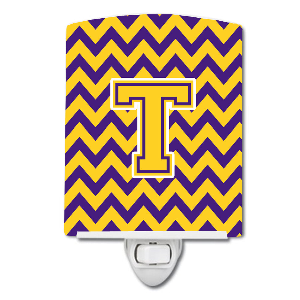 Letter T Chevron Purple and Gold Ceramic Night Light CJ1041-TCNL - the-store.com