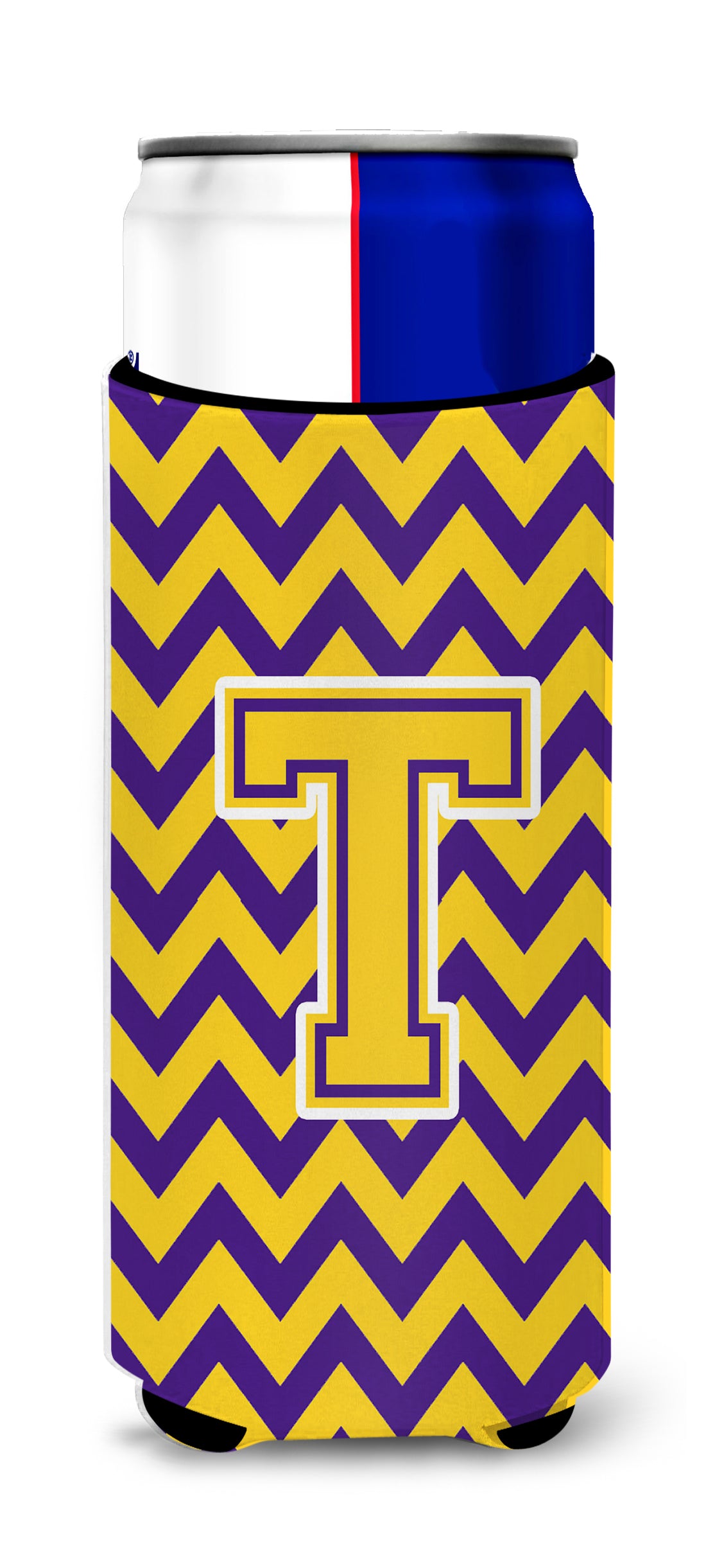 Letter T Chevron Purple and Gold Ultra Beverage Insulators for slim cans CJ1041-TMUK.