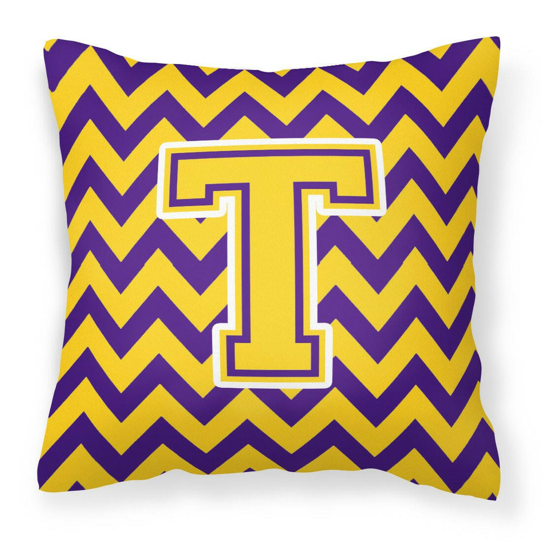 Letter T Chevron Purple and Gold Fabric Decorative Pillow CJ1041-TPW1414 - the-store.com