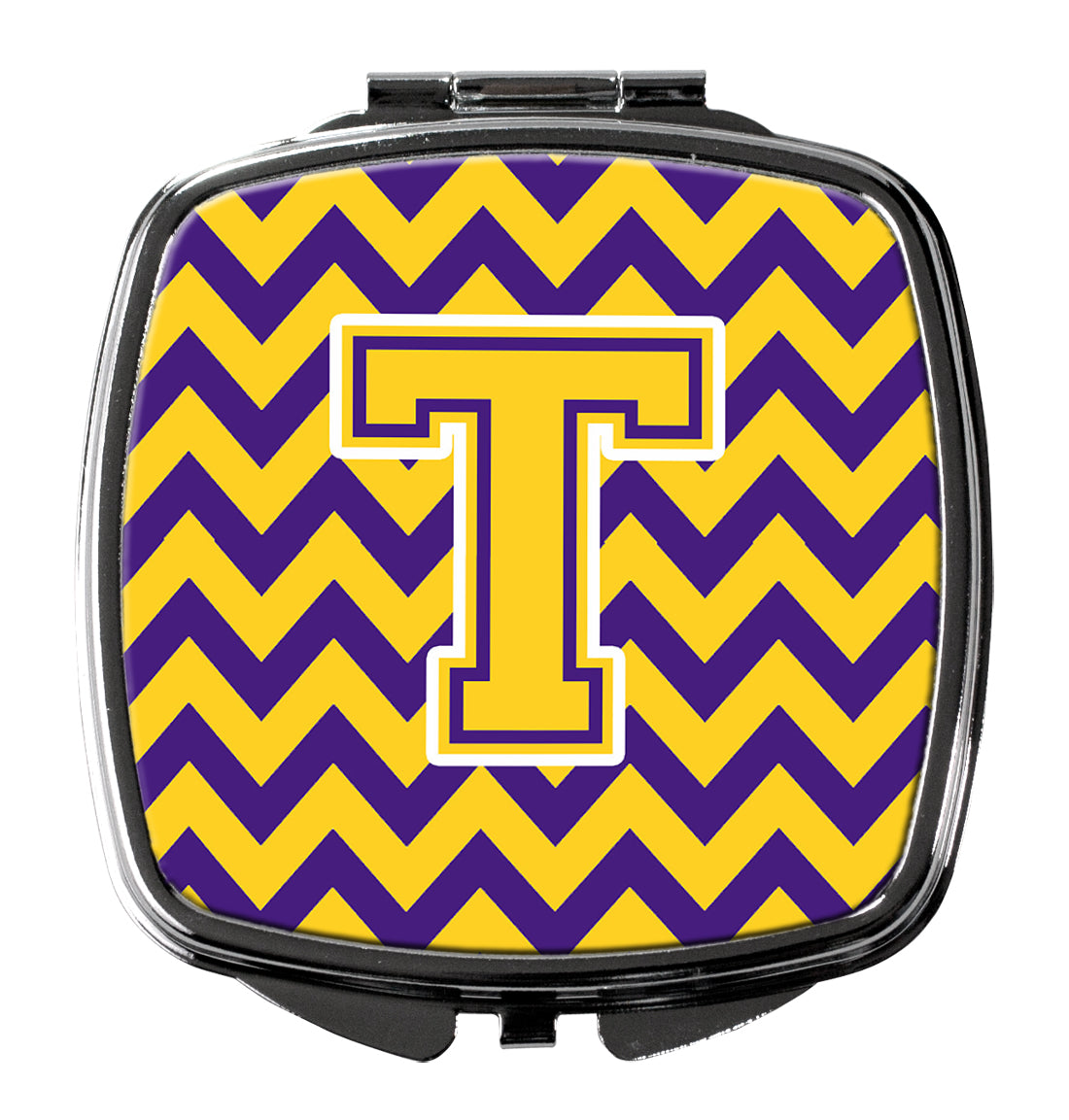 Letter T Chevron Purple and Gold Compact Mirror CJ1041-TSCM  the-store.com.