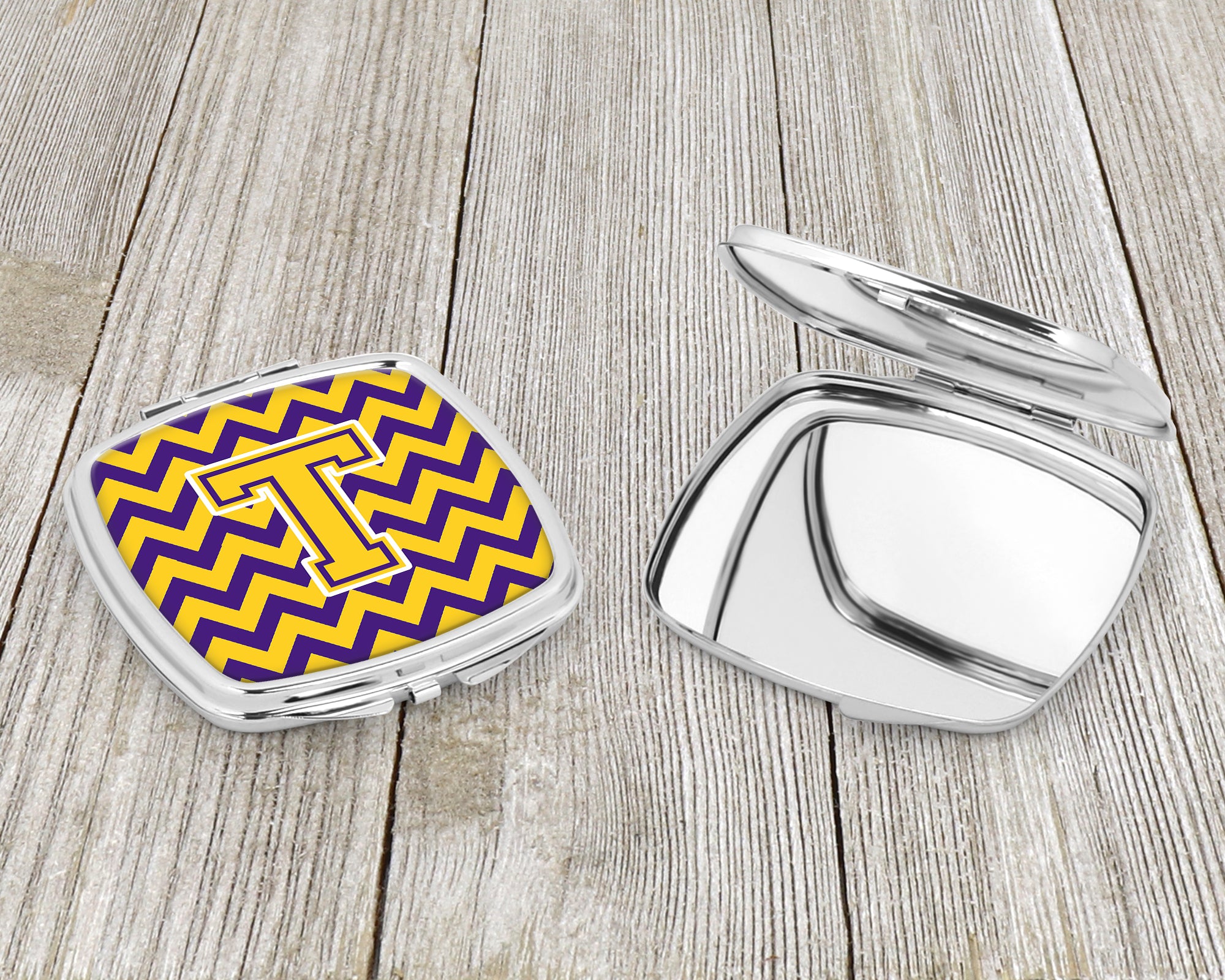 Letter T Chevron Purple and Gold Compact Mirror CJ1041-TSCM  the-store.com.