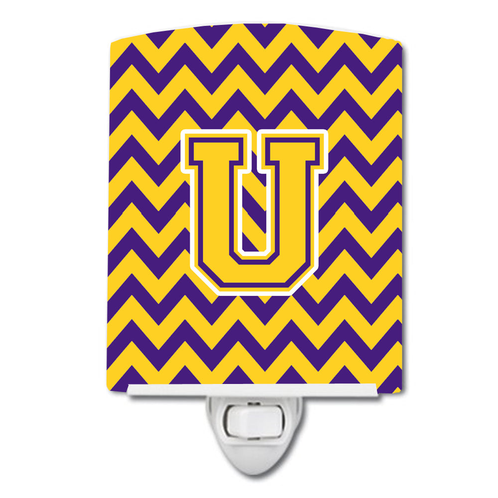 Letter U Chevron Purple and Gold Ceramic Night Light CJ1041-UCNL - the-store.com