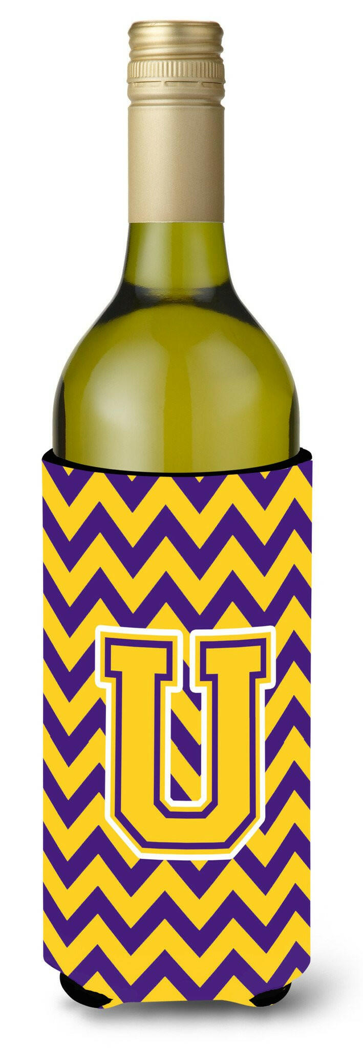 Letter U Chevron Purple and Gold  Wine Bottle Beverage Insulator Hugger CJ1041-ULITERK by Caroline's Treasures