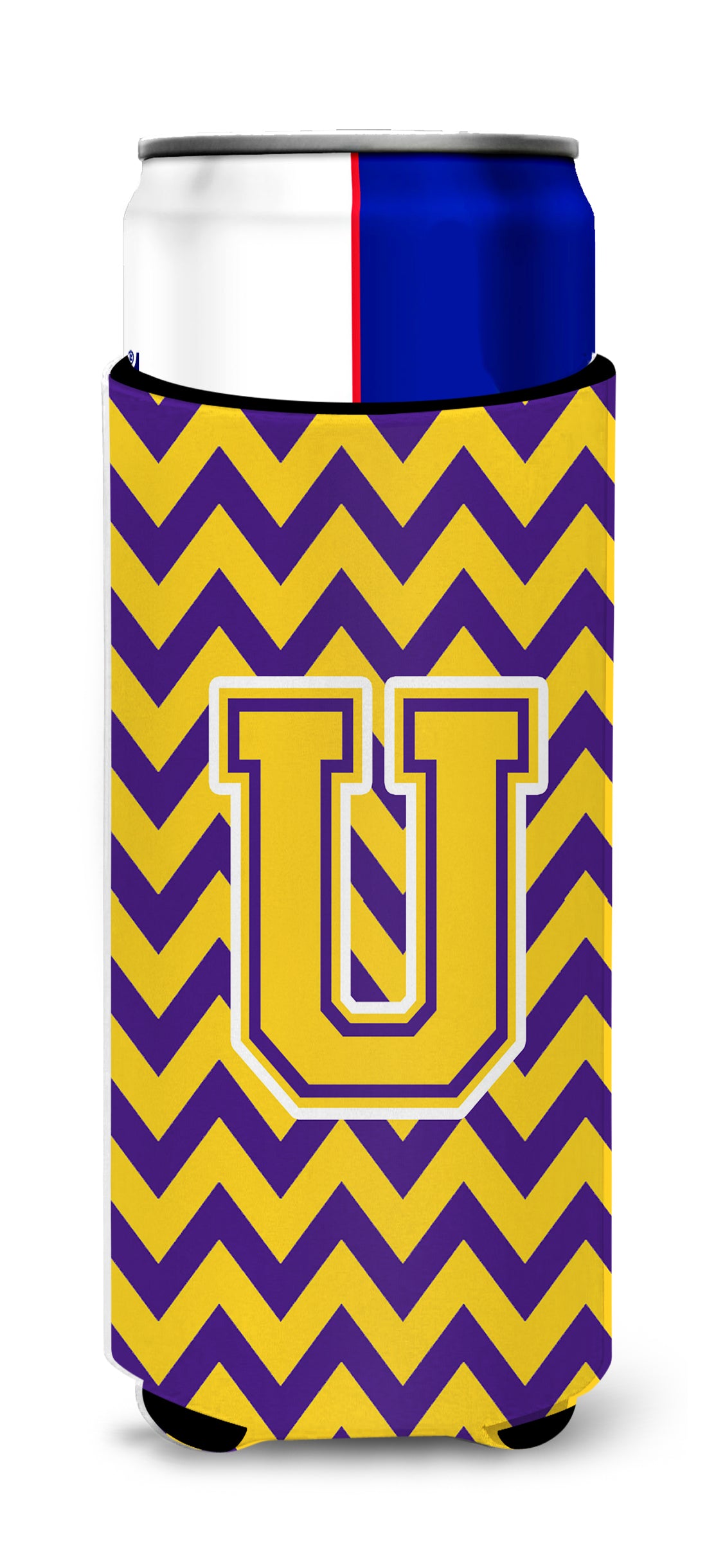 Letter U Chevron Purple and Gold Ultra Beverage Insulators for slim cans CJ1041-UMUK.