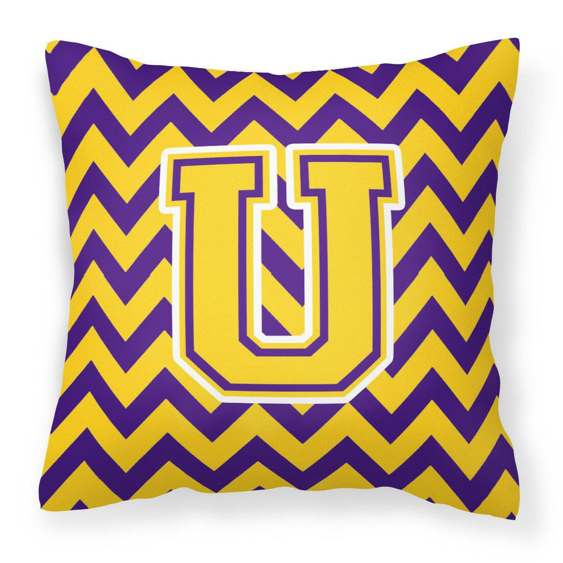 Letter U Chevron Purple and Gold Fabric Decorative Pillow CJ1041-UPW1414 - the-store.com